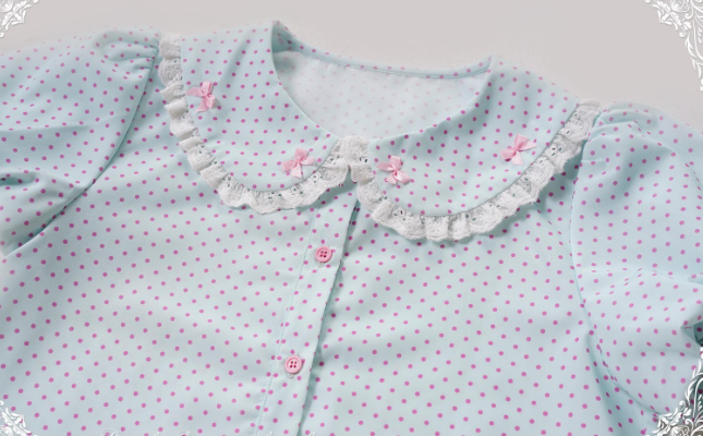 Summer Dream~Polka Dots Short Puffy Sleeves Shirt