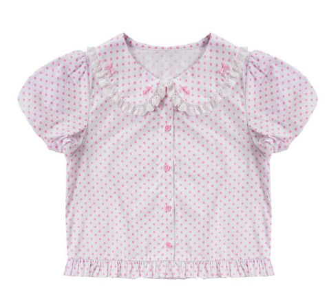 Summer Dream~Polka Dots Short Puffy Sleeves Shirt