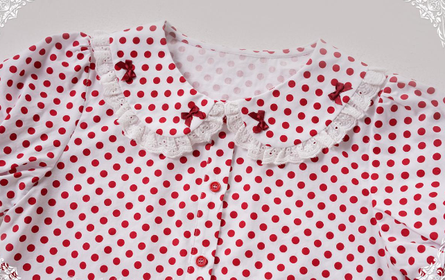 Summer Dream~Polka Dots Short Puffy Sleeves Shirt