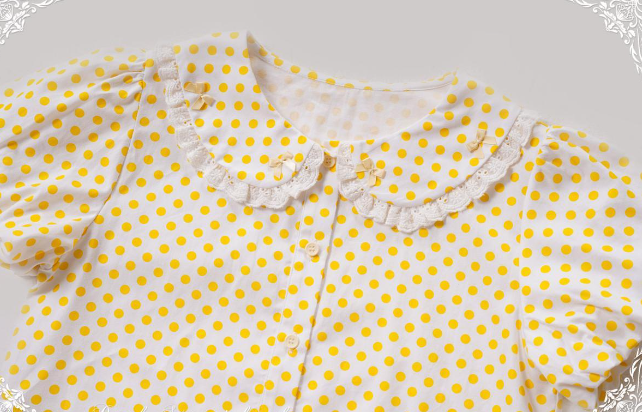 Summer Dream~Polka Dots Short Puffy Sleeves Shirt